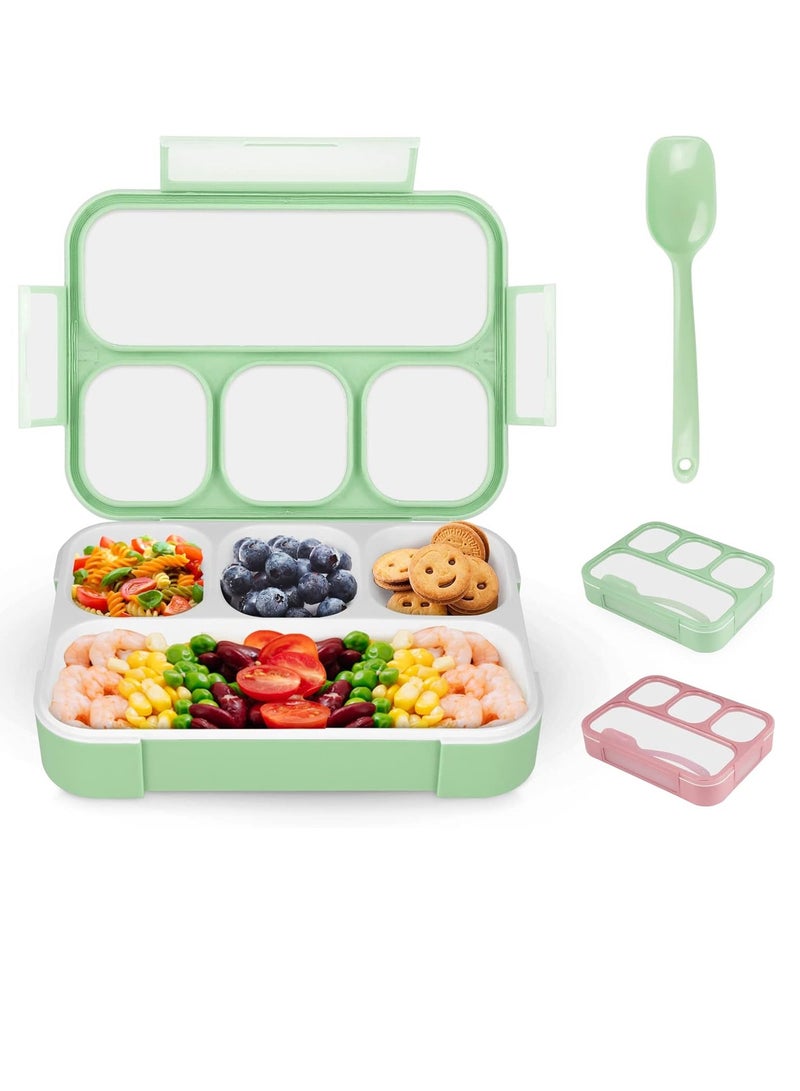 ROEIEIS Bento Lunch Box for Kids, 4 Compartment Kids Lunch Box Leak Proof, Cute Bento Snack Box for Adults and Kids With Utensils, Lunch Containers BPA-Free, Microwave Bento Box (Green) - Image 1
