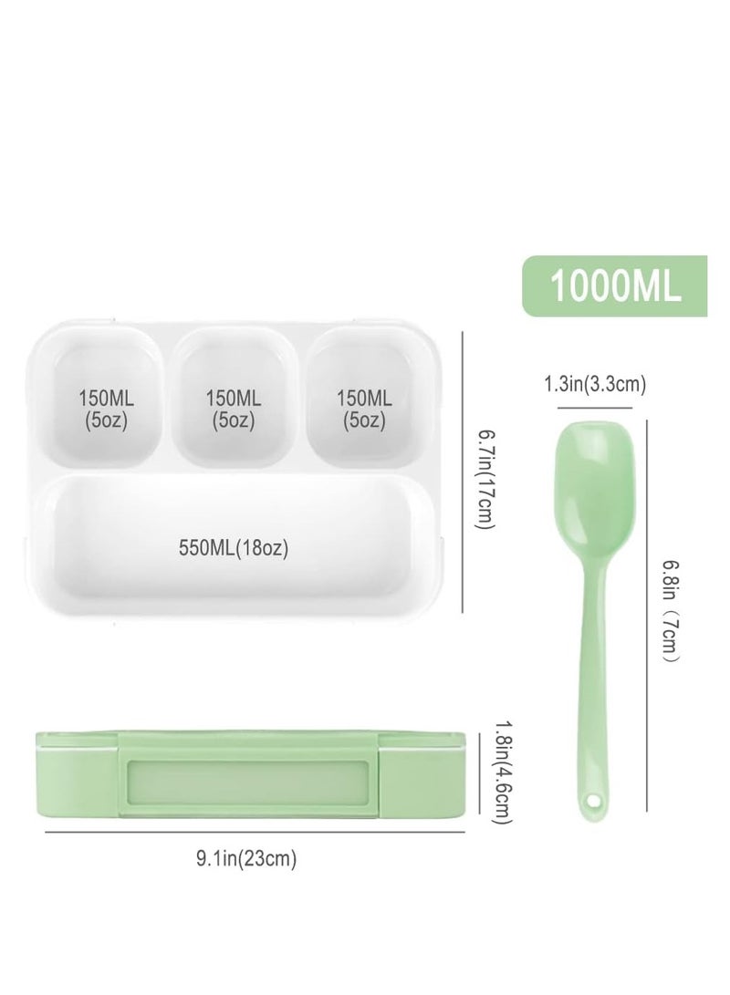ROEIEIS Bento Lunch Box for Kids, 4 Compartment Kids Lunch Box Leak Proof, Cute Bento Snack Box for Adults and Kids With Utensils, Lunch Containers BPA-Free, Microwave Bento Box (Green) - Image 2