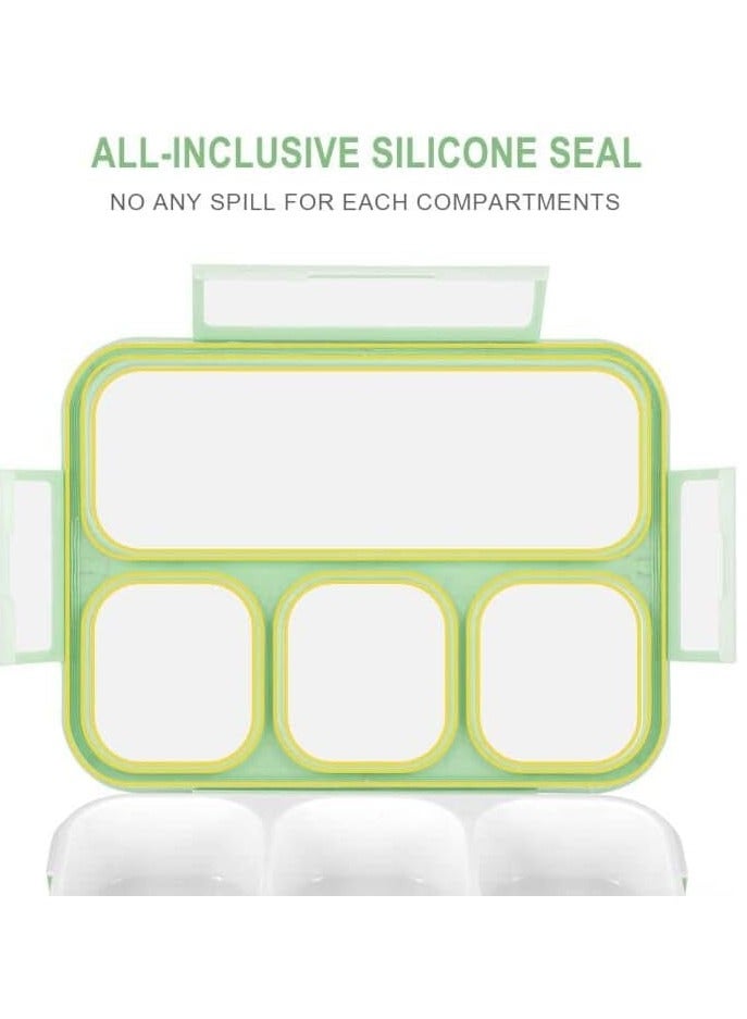 ROEIEIS Bento Lunch Box for Kids, 4 Compartment Kids Lunch Box Leak Proof, Cute Bento Snack Box for Adults and Kids With Utensils, Lunch Containers BPA-Free, Microwave Bento Box (Green) - Image 3