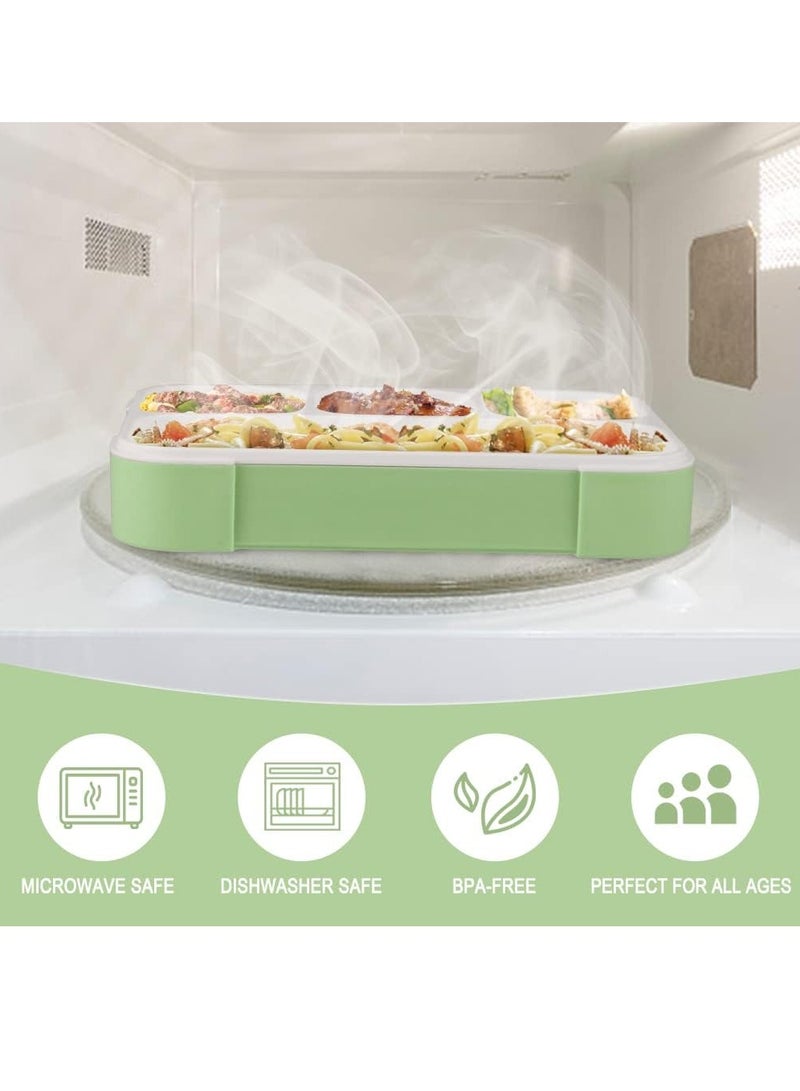 ROEIEIS Bento Lunch Box for Kids, 4 Compartment Kids Lunch Box Leak Proof, Cute Bento Snack Box for Adults and Kids With Utensils, Lunch Containers BPA-Free, Microwave Bento Box (Green) - Image 4