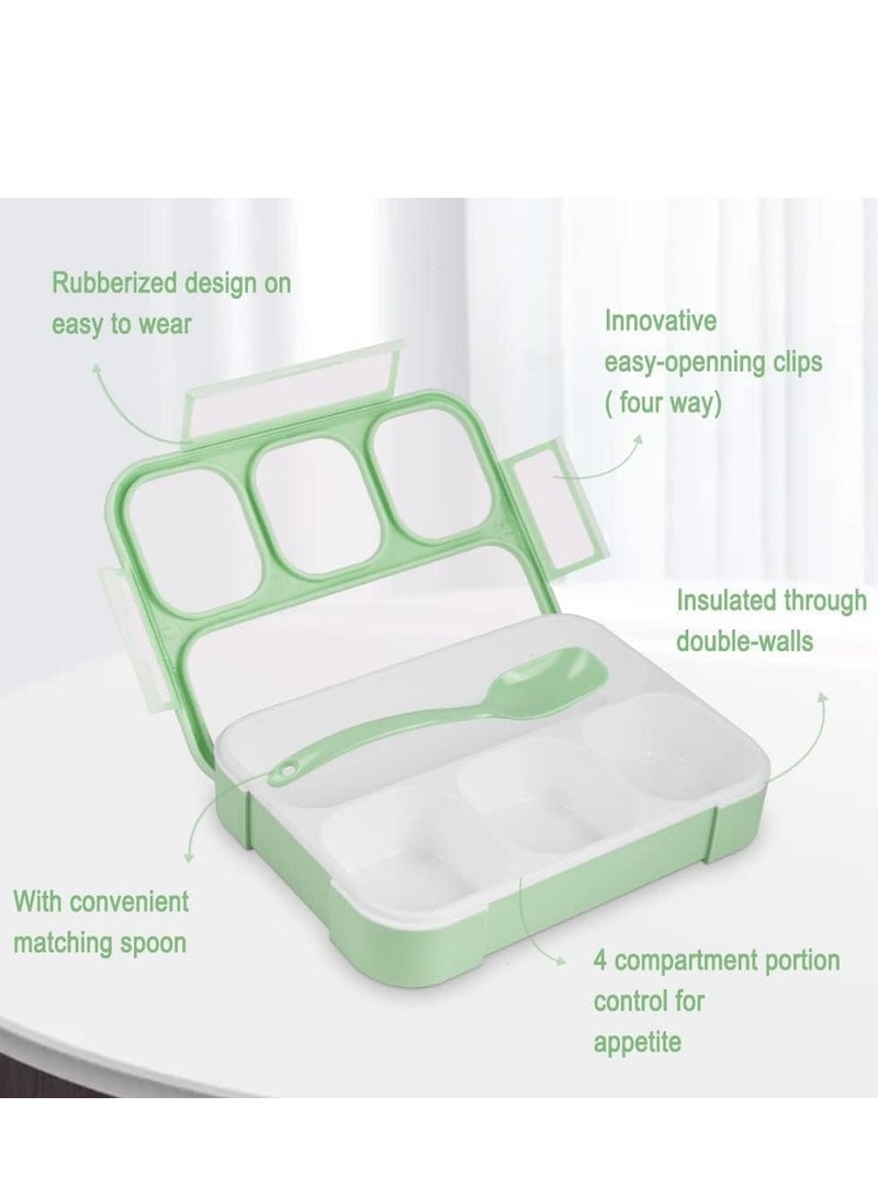 ROEIEIS Bento Lunch Box for Kids, 4 Compartment Kids Lunch Box Leak Proof, Cute Bento Snack Box for Adults and Kids With Utensils, Lunch Containers BPA-Free, Microwave Bento Box (Green) - Image 5