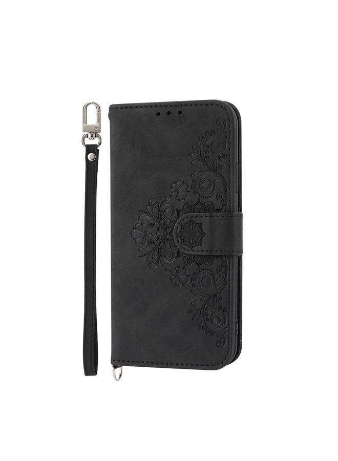 erorex Case For iPhone 15 Skin-feel Flowers Embossed Wallet Leather Phone Case - Image 2
