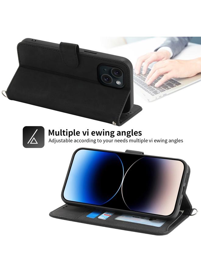 erorex Case For iPhone 15 Skin-feel Flowers Embossed Wallet Leather Phone Case - Image 4