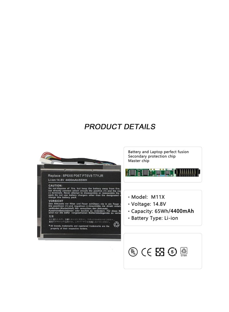 Terabyte PT6V8 Laptop Battery for Dell Alienware M11x P18G M14xR1 M14xR2 M11xR3 M11xR2 P06T 8P6X6 T7YJR P06T001 P18G002 KR08P6X6 312-0984 P18G001 0T7YJR DKK25 14.8V 4000mAh/59Wh - Image 4