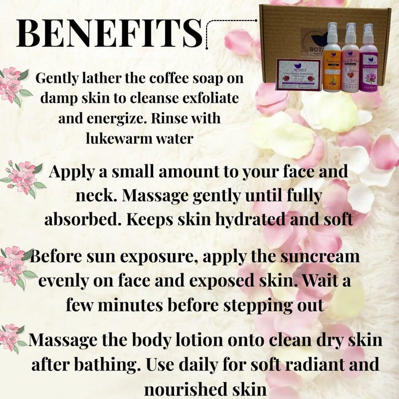BOTANTICA Skincare Starter Kit Skincare Beginners Moisturized And Glowing Skin With Refreshing coffee soap 100gm peachNourishing Moisturizer 100ml Glow Sunscreen 100Ml brightenting lotus body lostion 100ml Men Women All Skin Types - Image 5
