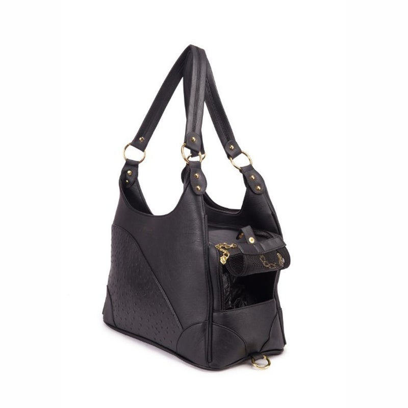 Glield Elegant Embossed Leather Purse Carrier Black for Small Dogs Cats Teddy Poodle Pomeranian 15.3" L x 7.8" W x 8.26" H PBB02 - Image 3
