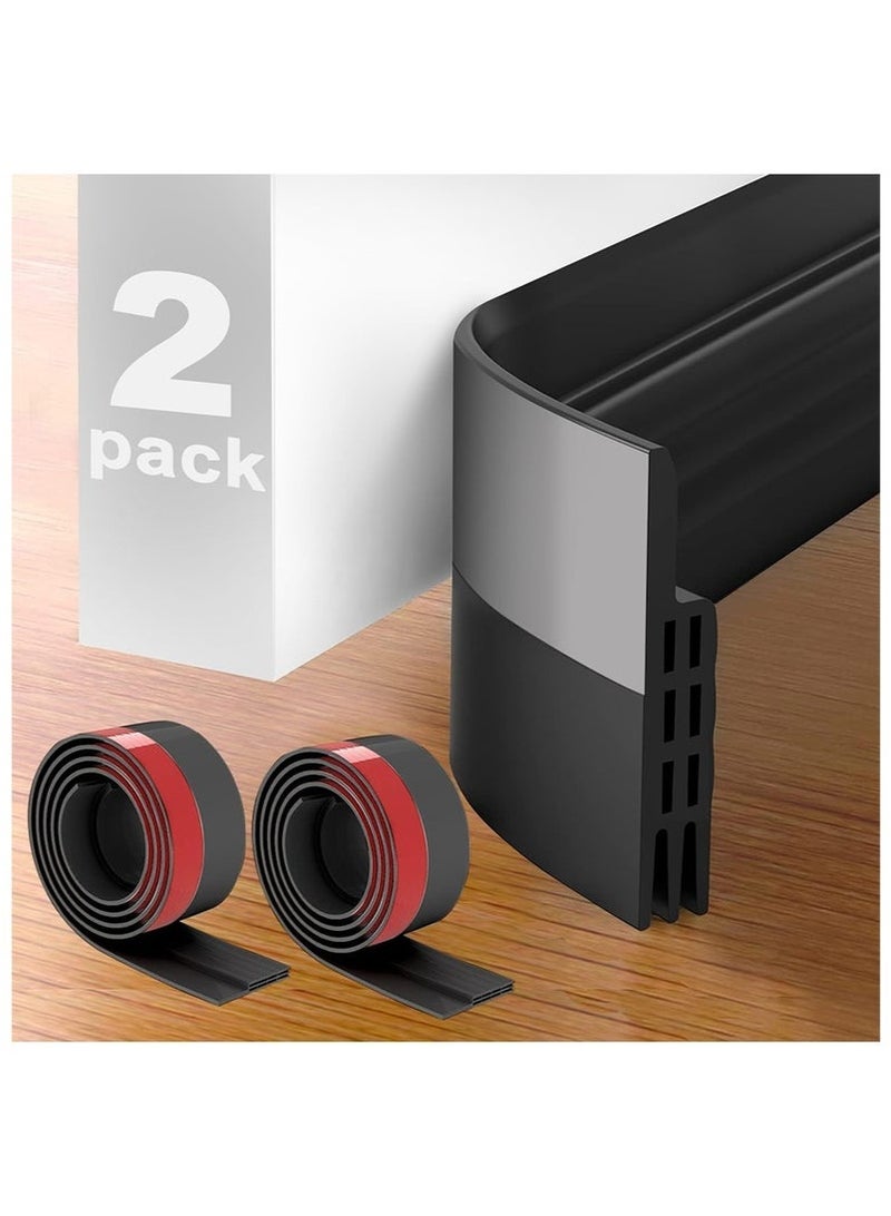 عربست شريط لاصق أسفل الباب، عازل للصوت، مطاطي سفلي مع شريط عرض قوي للأبواب الداخلية والخارجية، يحمي من تيارات الهواء والغبار والضوضاء والحيوانات (1 متر × 2 بوصة، أسود) - Image 1