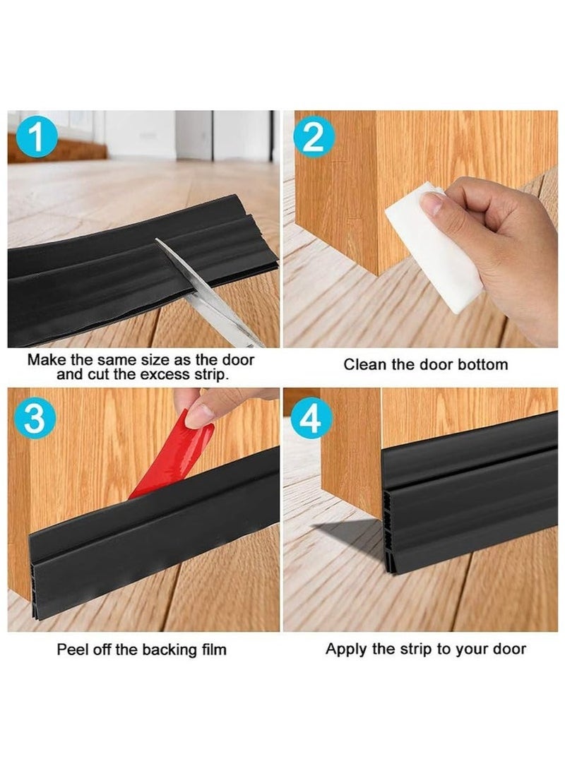 عربست شريط لاصق أسفل الباب، عازل للصوت، مطاطي سفلي مع شريط عرض قوي للأبواب الداخلية والخارجية، يحمي من تيارات الهواء والغبار والضوضاء والحيوانات (1 متر × 2 بوصة، أسود) - Image 4