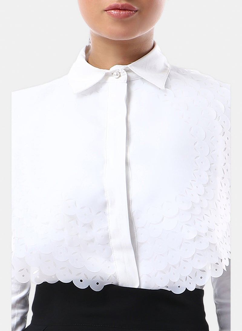 Fazzali Spiral Organza Collar & Sleeves With Embroidery Blouse - Image 1