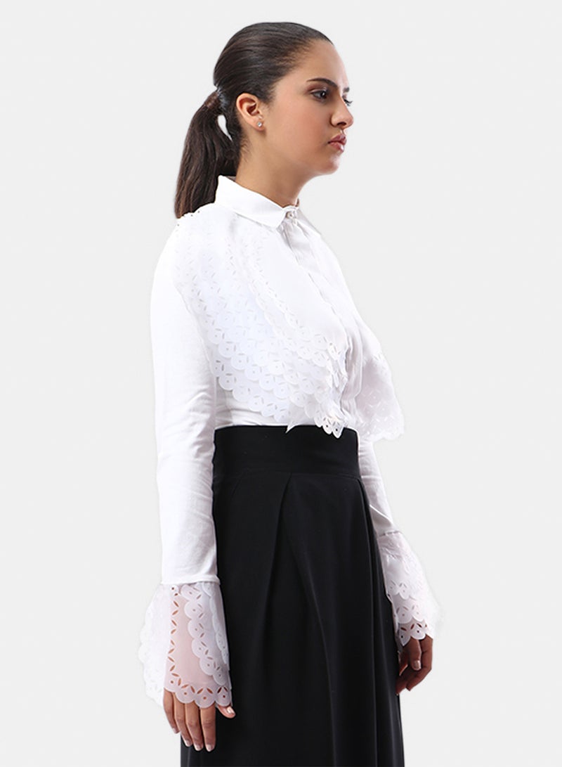 Fazzali Spiral Organza Collar & Sleeves With Embroidery Blouse - Image 3