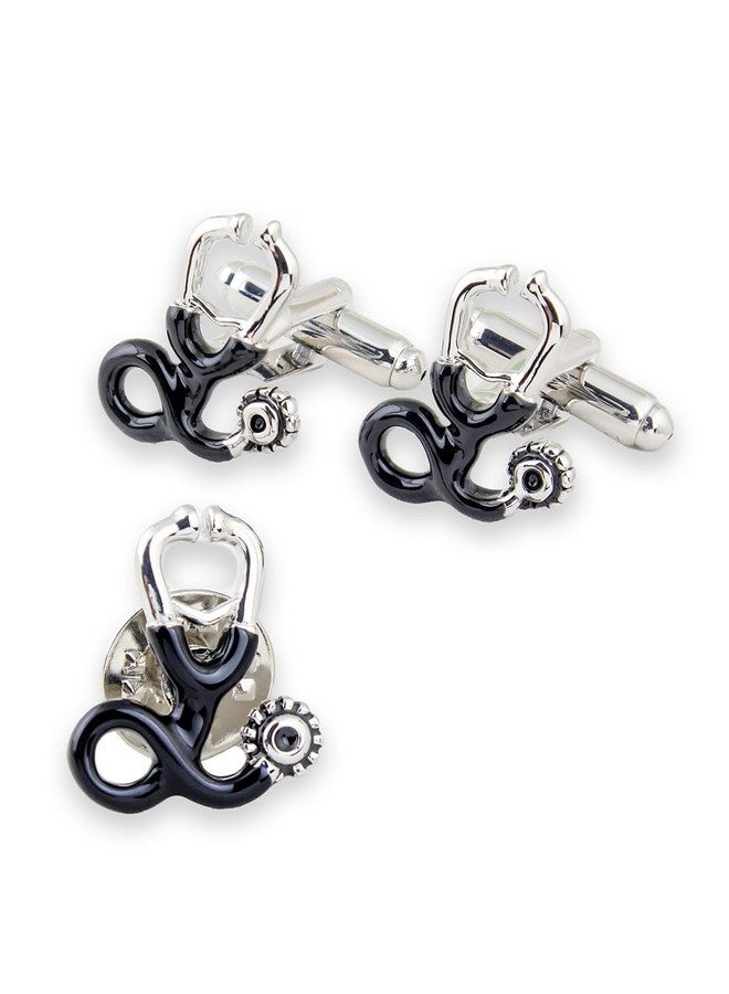 Peluche The Doctor's Men's Premium Choice Black Brass Cufflink and Lapel Pin Set - Image 1
