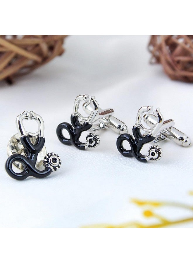 Peluche The Doctor's Men's Premium Choice Black Brass Cufflink and Lapel Pin Set - Image 2
