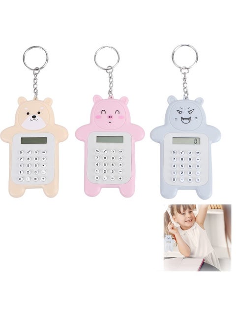 Mini Keychain Calculator - Portable Cartoon Design with Silicone ons, Perfect for Kids & Students, Set of 3 Tiny Electronic Calculators