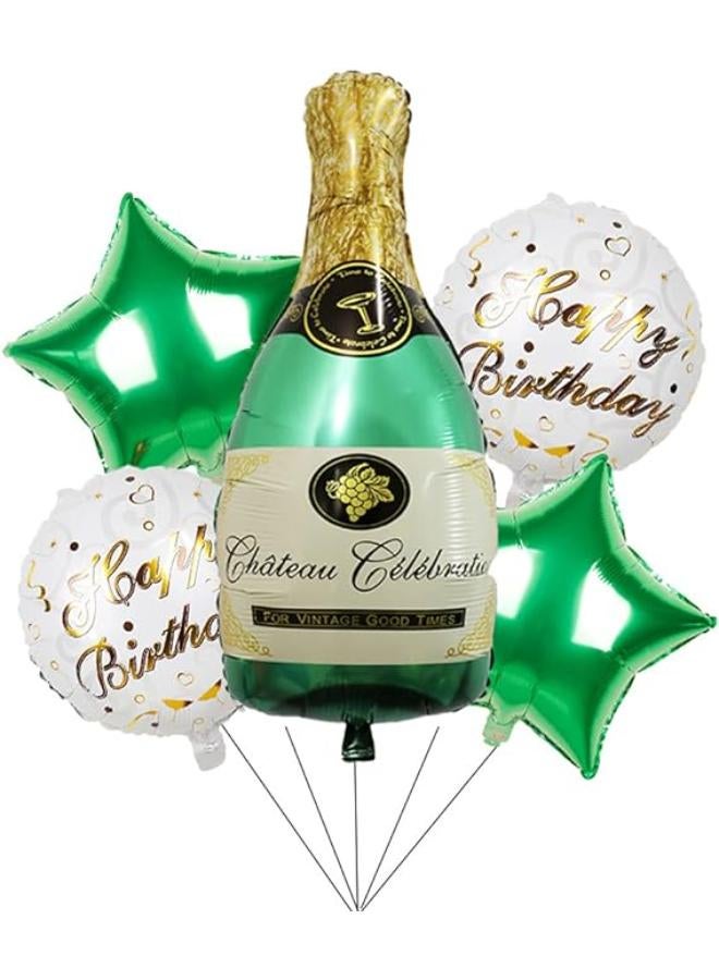 5PCS Green Champagne Bottle Mylar Foil Balloons