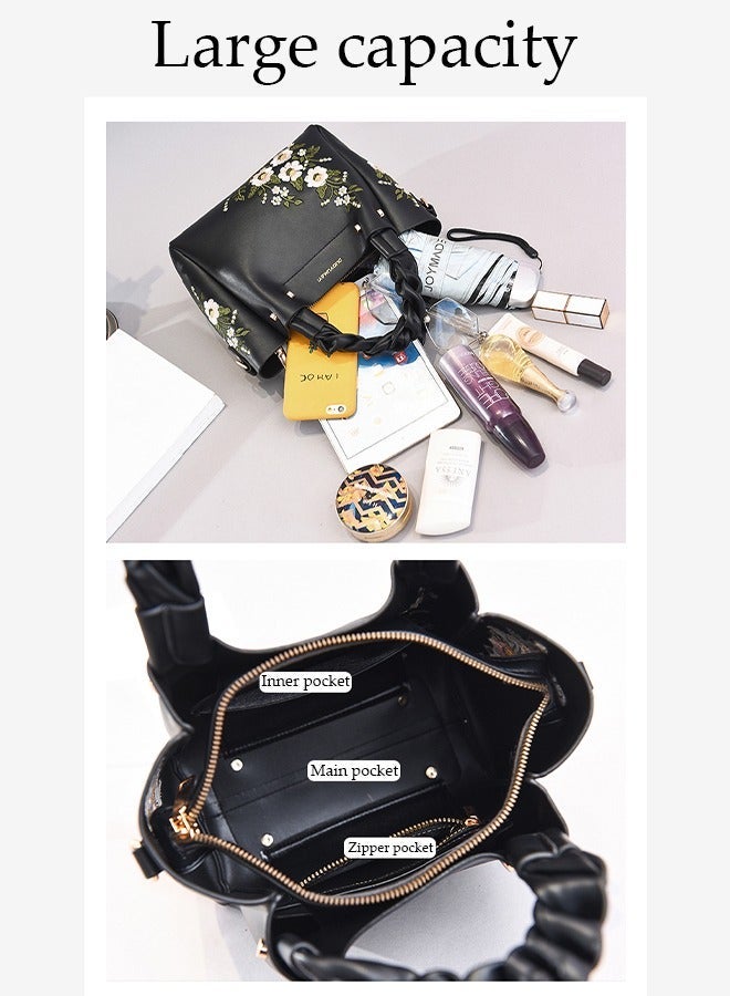 DUNISO Women's Embroidery Handbag Faux Leather Crossbody Bag For Women Large Capacity Tote Bags Top Handle Satchel Fashionable Travel Shoulder Bag For Ladies - Image 5