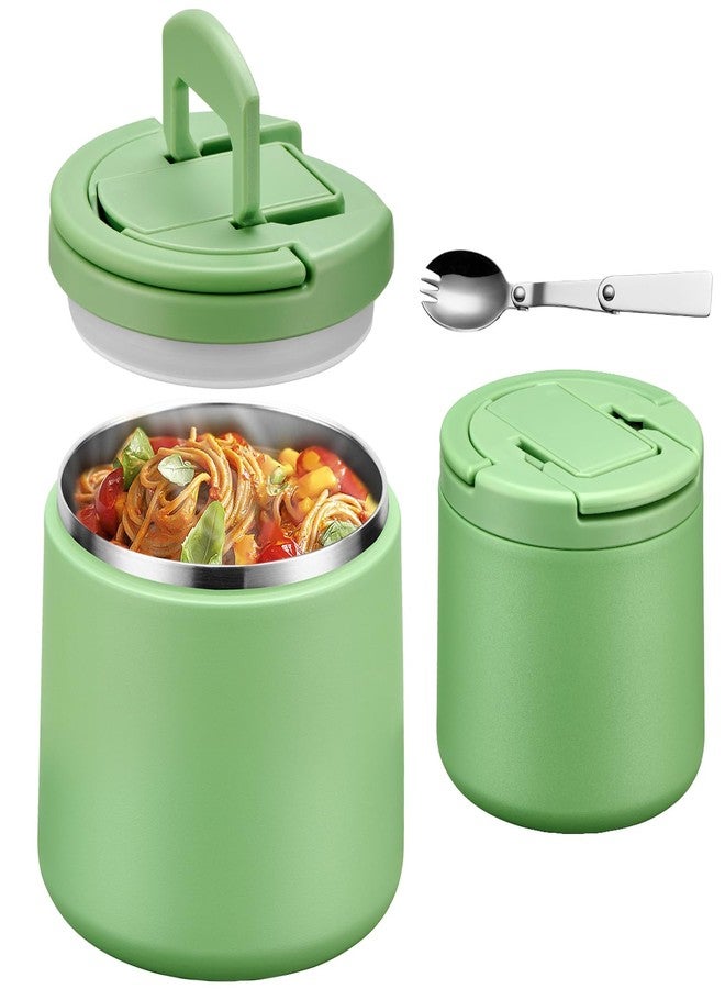 Howeemo 20oz Insulated Vacuum Food Jar with Buckle Lid,Soup Thermo for Hot Food Kids,Wide Mouth Leakproof Stainless Steel Lunch Container with Spoon-Green - Image 1