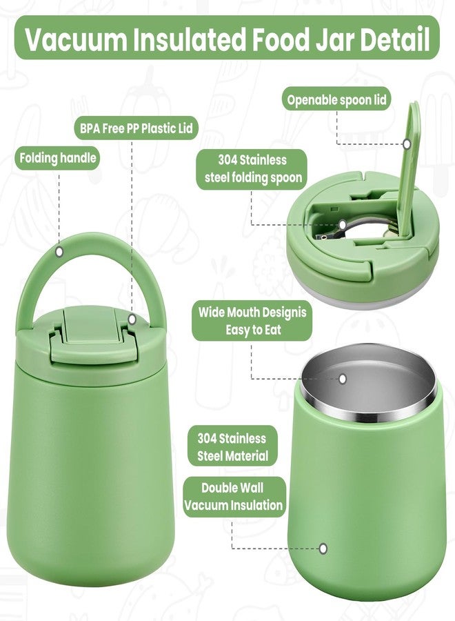 Howeemo 20oz Insulated Vacuum Food Jar with Buckle Lid,Soup Thermo for Hot Food Kids,Wide Mouth Leakproof Stainless Steel Lunch Container with Spoon-Green - Image 2