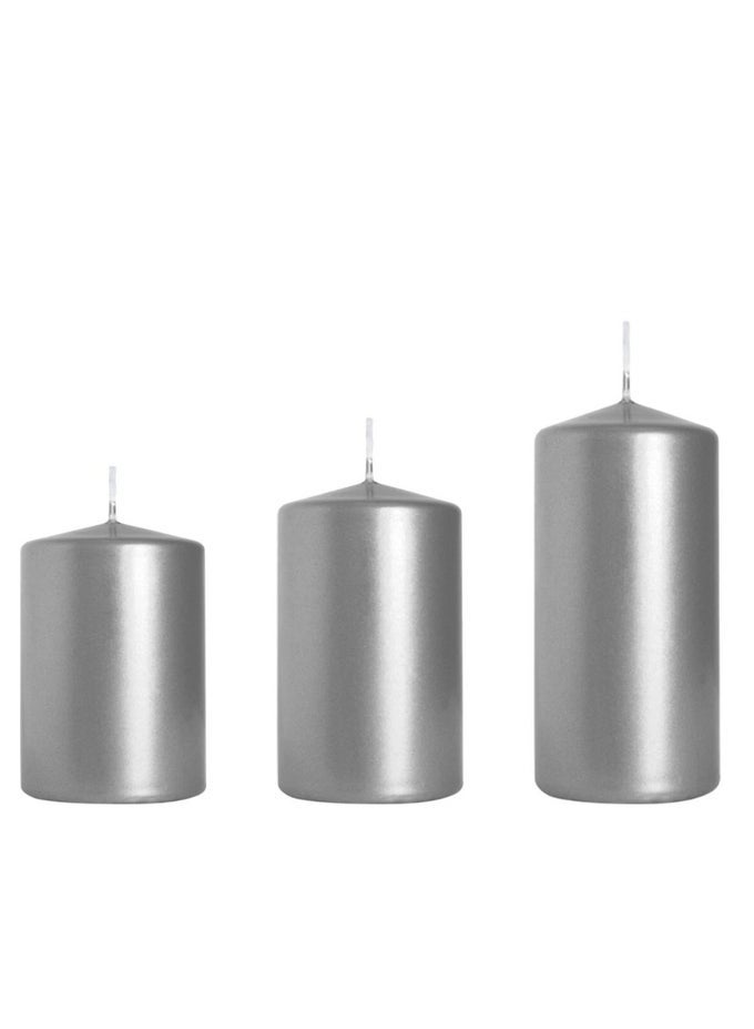 PREMIUM QUALITY UNSCENTED METALLIC SILVER VOTIVE PILLAR CANDLES - LONG BURNING HOURS, DECORATIVE, SPA - DRIPLESS CLEAN BURNING SMOKELESS DINNER CANDLE | DRIPLESS DECORATIVE CANDLES FOR HOME, PARTY, BIRTHDAY, WEDDING DECOR & RELAXATION | SET OF 3