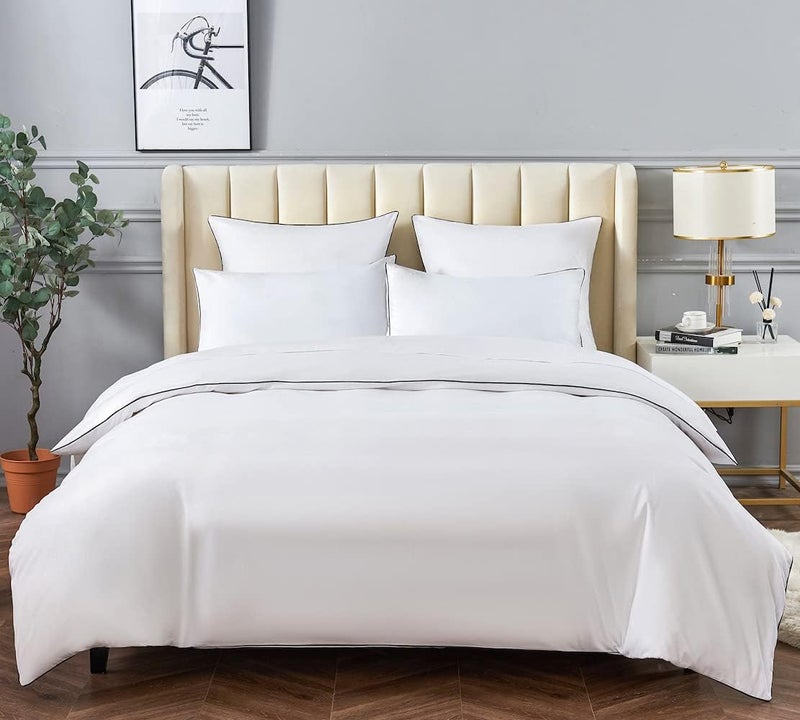 DAUAOTO Duvet Cover Full/Queen Set, White with Contrasted Black Piping Microfiber Bedding, 1 Zipper Closure Cover + 2 Standard Shams - Image 3