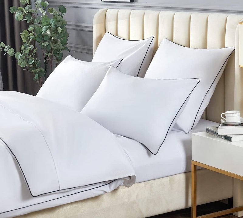 DAUAOTO Duvet Cover Full/Queen Set, White with Contrasted Black Piping Microfiber Bedding, 1 Zipper Closure Cover + 2 Standard Shams - Image 1