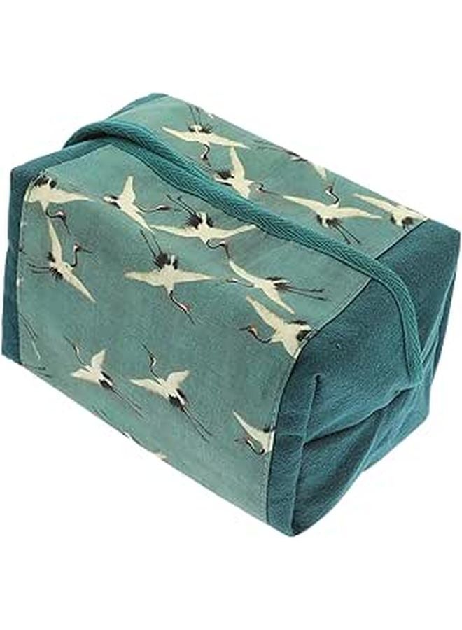 Vintage Fabric Tissue Box Holder With Classic Chinese Crane Pattern Home Office Decor - Image 1