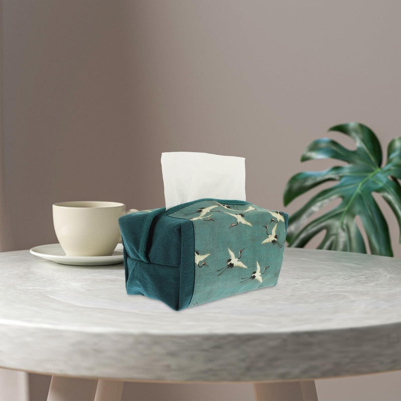 Vintage Fabric Tissue Box Holder With Classic Chinese Crane Pattern Home Office Decor - Image 4
