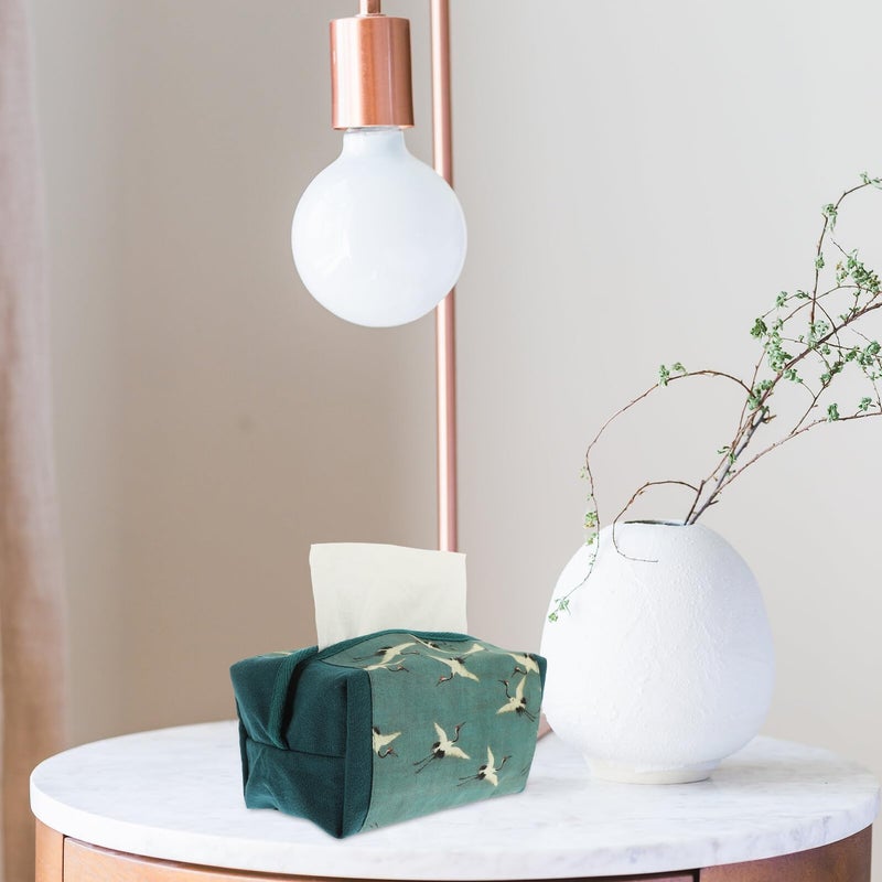Vintage Fabric Tissue Box Holder With Classic Chinese Crane Pattern Home Office Decor - Image 5
