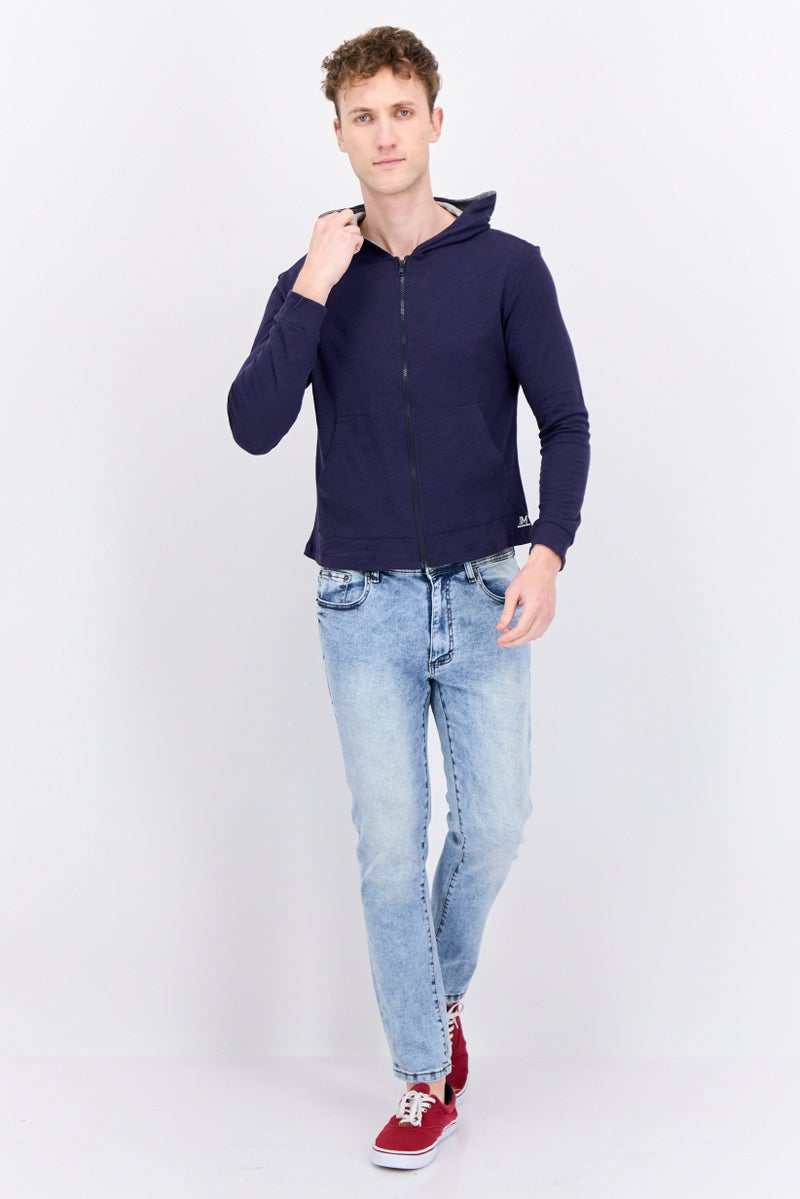 Jaxson Maximus Men Hooded Brand Logo Long Sleeves Sweatshirt, Navy Blue  - Image 4