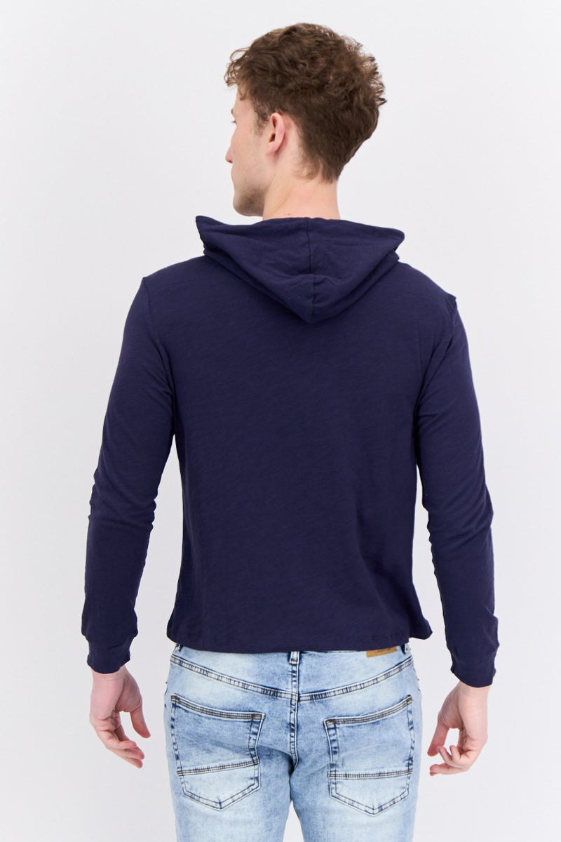 Jaxson Maximus Men Hooded Brand Logo Long Sleeves Sweatshirt, Navy Blue  - Image 3