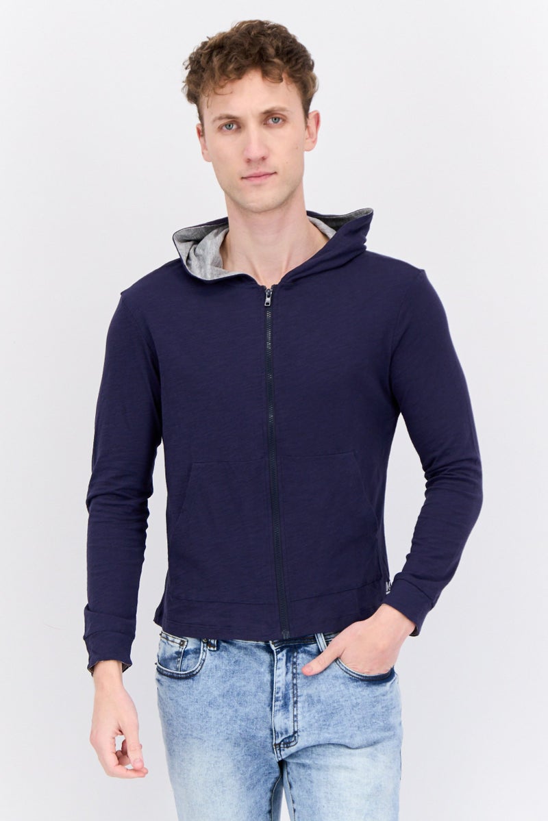 Jaxson Maximus Men Hooded Brand Logo Long Sleeves Sweatshirt, Navy Blue  - Image 1