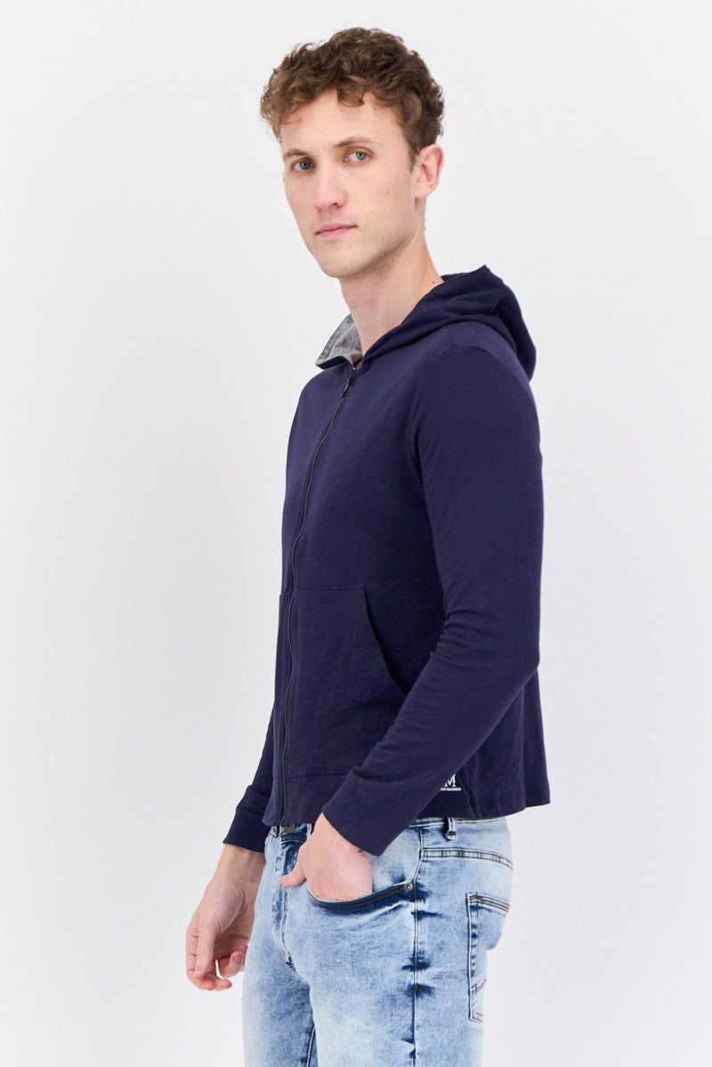 Jaxson Maximus Men Hooded Brand Logo Long Sleeves Sweatshirt, Navy Blue  - Image 2