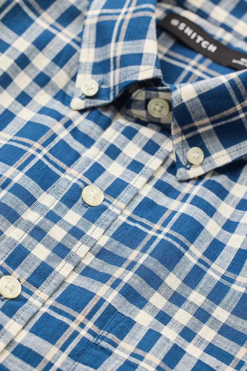 سنيتش Blue Checkered Long Sleeve Regular Fit Shirt