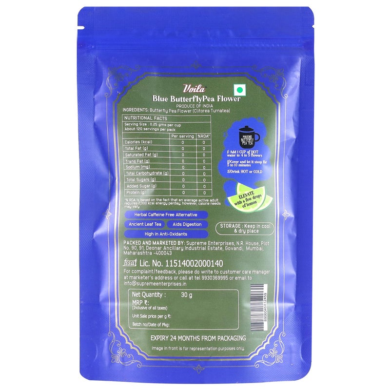 Voila Blue Butterfly Pea Flower 30 gm | Caffeine Free | Rich in Anti-Oxidants | Aids with Weight Management| Ideal for Tea and Cocktail Infusions - Image 4