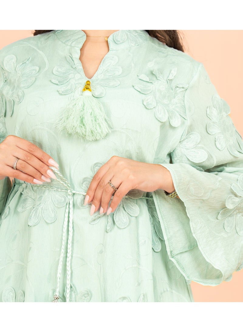 اكسا جلابية مودرن مندرين كولار زهور ثلاثية الأبعاد - Image 2