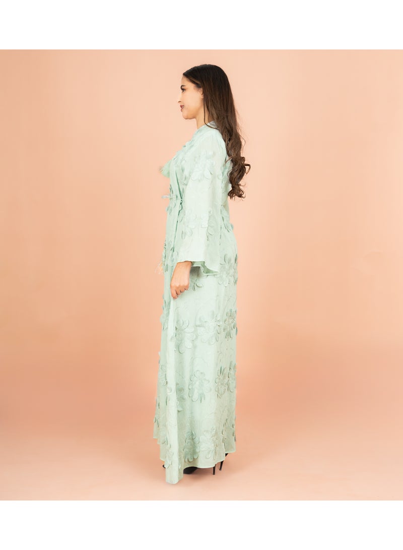 اكسا جلابية مودرن مندرين كولار زهور ثلاثية الأبعاد - Image 3