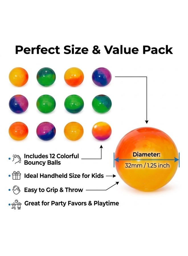 12 Pcs Colorful Rubber Bouncy Balls for Kids, Super High Bounce Small Balls Bulk Pack, Mini Multicolor Bouncing Balls for Party Favors, Classroom Rewards, Goodie Bag Fillers, Outdoor Indoor Play Toys for Boys Girls - Image 5