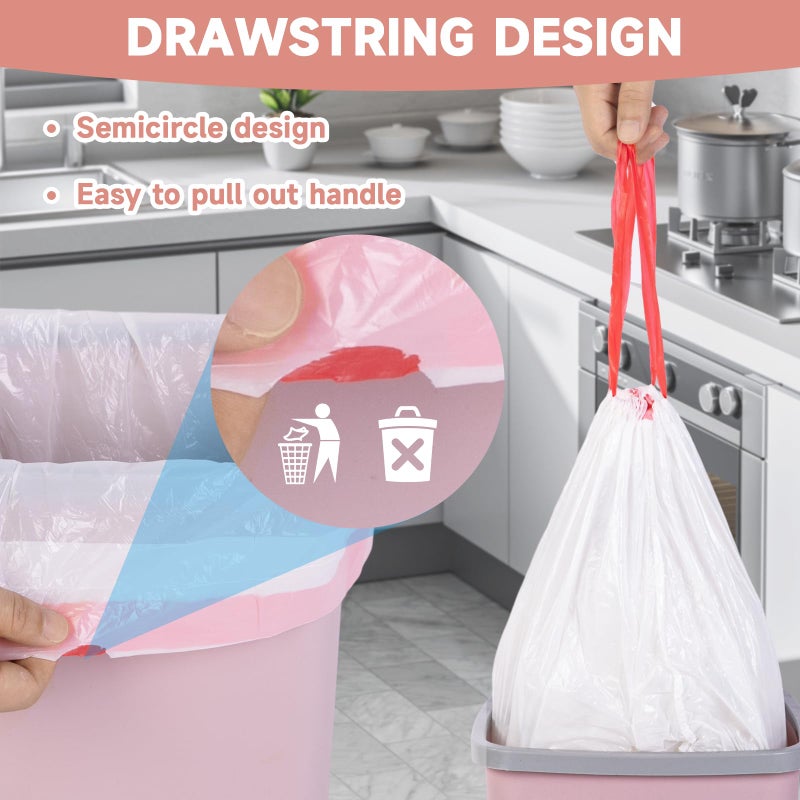 Magesh Small Drawstring Garbage Bags 4 Gallon - Unscented Clear White 4 Gal Trash Bags 60 Count 15 Liters Strong Plastic Mini Waste Basket Bathroom Office Liners for Home Kitchen Can Bulk Magesh - Image 4