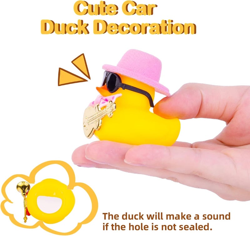 بطة مطاطية للسيارة، زينة لوحة القيادة بطة صفراء بقبعة صغيرة وقيثارة ونظارات شمس وقلادة (بني) - Image 4