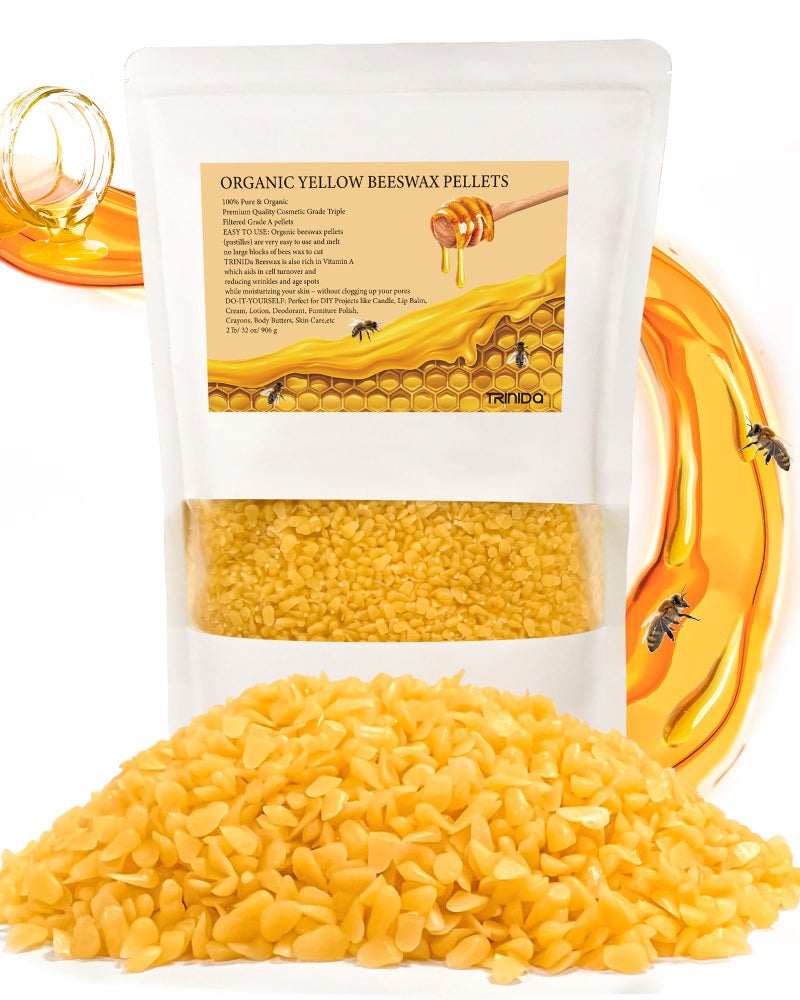 TRINIDa Beeswax Pellets 2LB32 oz Organic Yellow Bees Wax for DIY Candles Beeswax for Candle Making Skin Body Face and Hair Care Lotions DIY Creams Lip Balm and Soap Making Supplies - Image 2