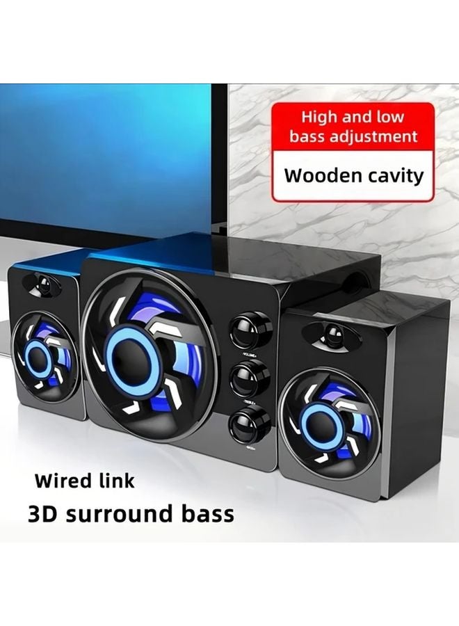 White 3D 3 in 1 Stereo Surround Sound Computer Speaker with 7 Color LED Ambient Light USB Powered - Image 3
