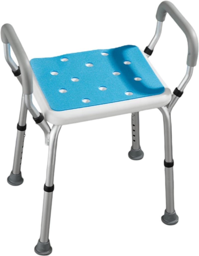 VED Shower Chair, 6 Positions Adjustable Bathtub Shower Stool with Detachable Handrails, Elderly Handicap Disabled Bathroom Non-Slip Chair Bench Seat (White, 47x54x73-83 cm) - Image 1