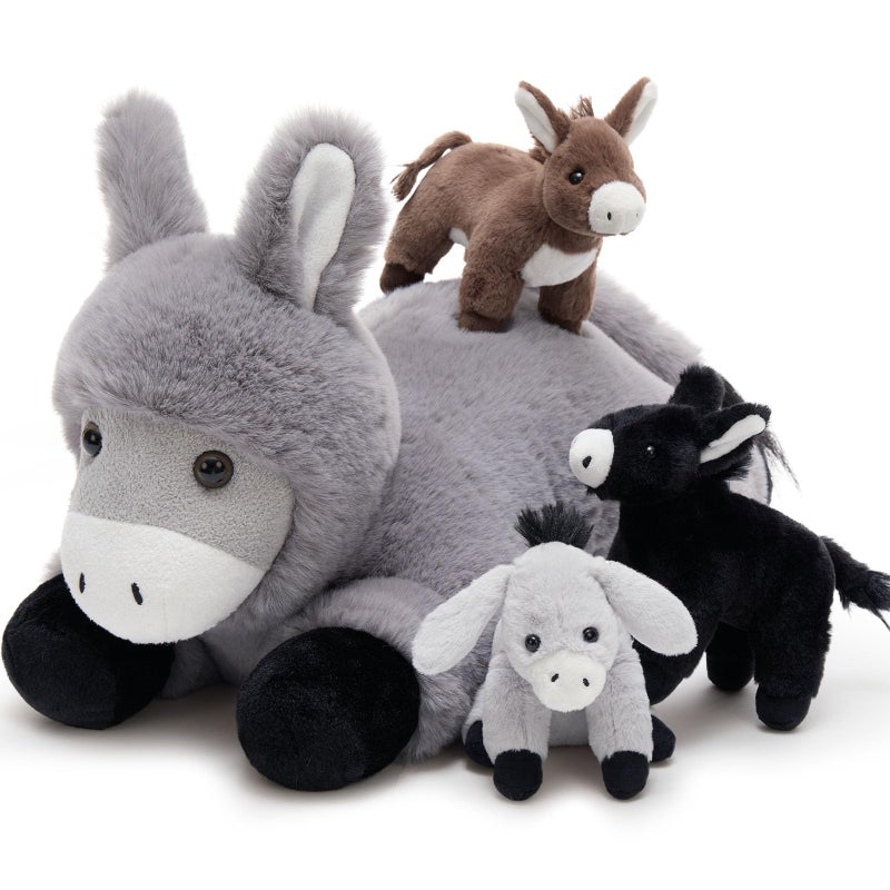Tezituor Donkey Stuffed Animal with 3 Babies 18 Realistic Large Donkey Plush Toy Soft Hugging Pillow Farm Stuffed Animals Plushies for Boys Girls - Image 3