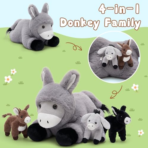 Tezituor Donkey Stuffed Animal with 3 Babies 18 Realistic Large Donkey Plush Toy Soft Hugging Pillow Farm Stuffed Animals Plushies for Boys Girls - Image 5