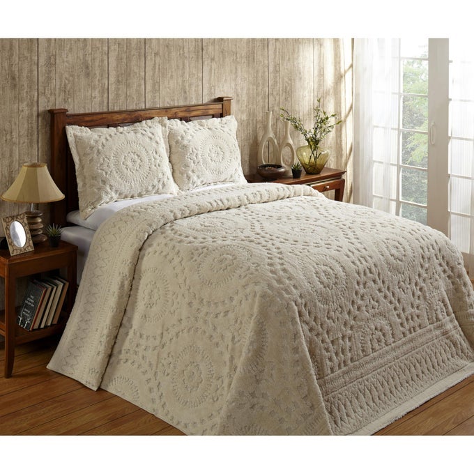 1 PIECE CHENILLE BEDSPREAD FULLDOUBLE SIZE 100 COTTON CHENILLE BEDDING LIGHTWEIGHT MEDALLION PATTERN BEDROOM DECOR RIO COLLECTION