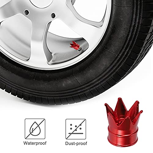 TOMALL Crown Tire Valve Stem Caps Universal Valve Caps 4pcs for Car Wheel Air Valve Dust Cover (Red) - Image 4