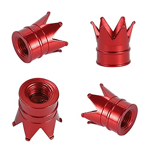 TOMALL Crown Tire Valve Stem Caps Universal Valve Caps 4pcs for Car Wheel Air Valve Dust Cover (Red) - Image 3