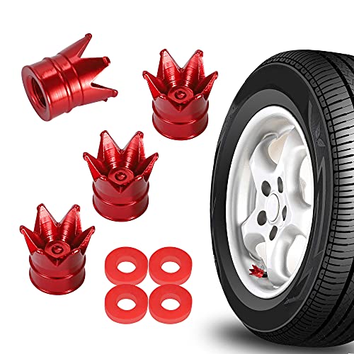 TOMALL Crown Tire Valve Stem Caps Universal Valve Caps 4pcs for Car Wheel Air Valve Dust Cover (Red) - Image 1