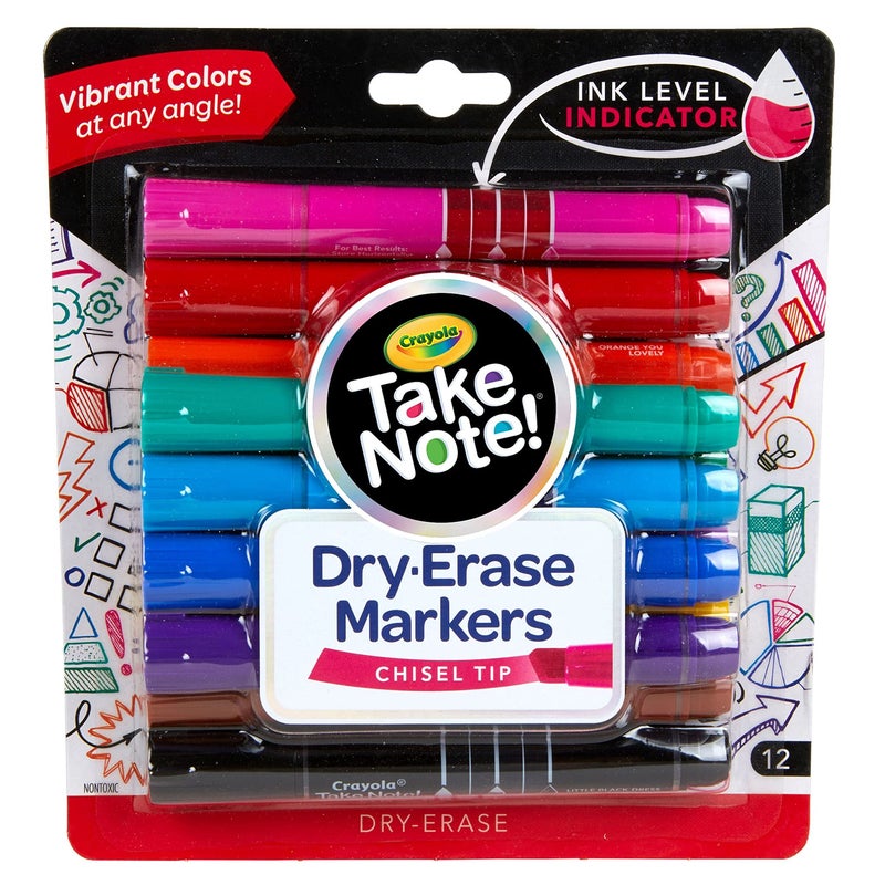 Crayola Take Note Dry Erase Markers for School (12ct) Teacher Supplies, Chisel Tip Whiteboard Markers, Essential Classroom Must Haves, Low Odor - Image 1