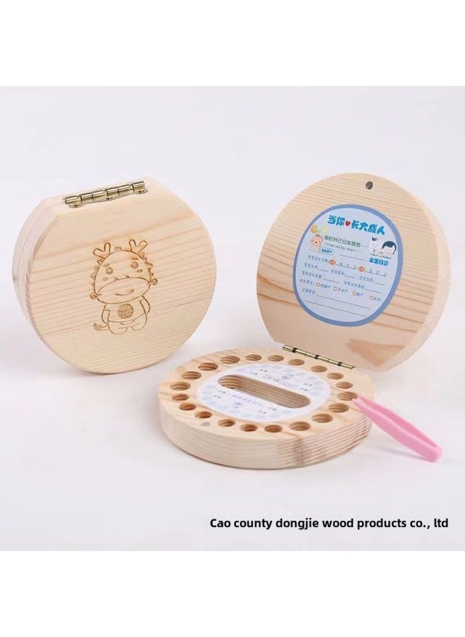 Creative Beech Deciduous Teeth Box Wooden Round Jewelry Ring Packaging Box Children's Replacement Teeth Deciduous Teeth Storage Box-Color:Dragon  - Image 1