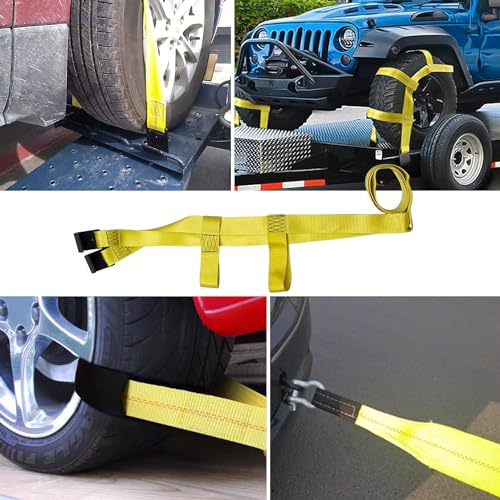 BANG4BUCK أحزمة سحب تو دولي من بانغ4باك 2 قطعة، أحزمة سحب قابلة للتعديل عالمية بحجم جنط من 18" إلى 22" تناسب دولي ديمكو كار كادي مع 2 خطاف مسطح - Image 5